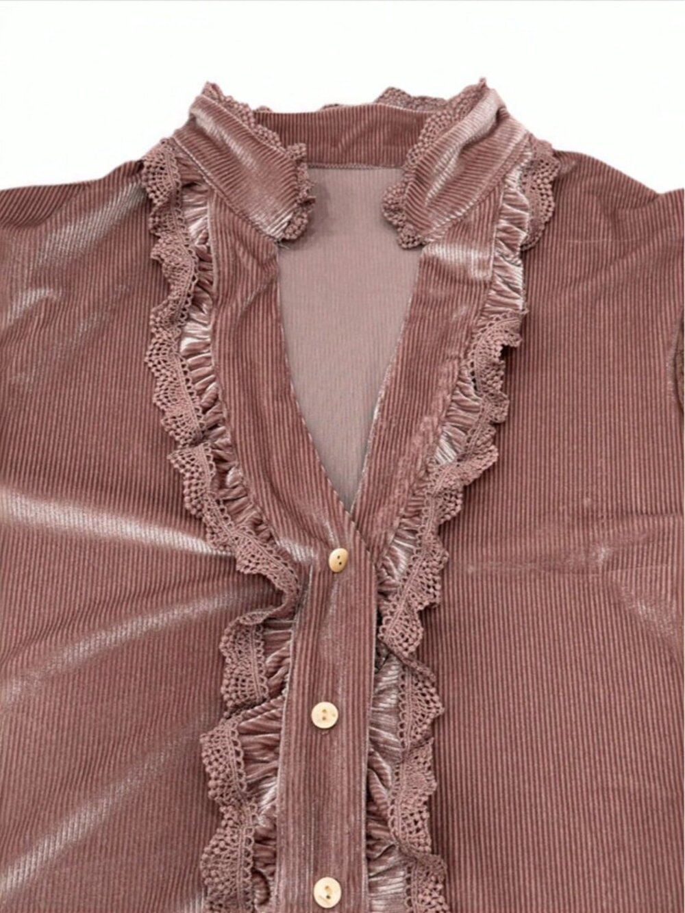 Watermelon Pink Elegant Women's Ruffle Trim Long Sleeve Blouse - Picture 3 of 6